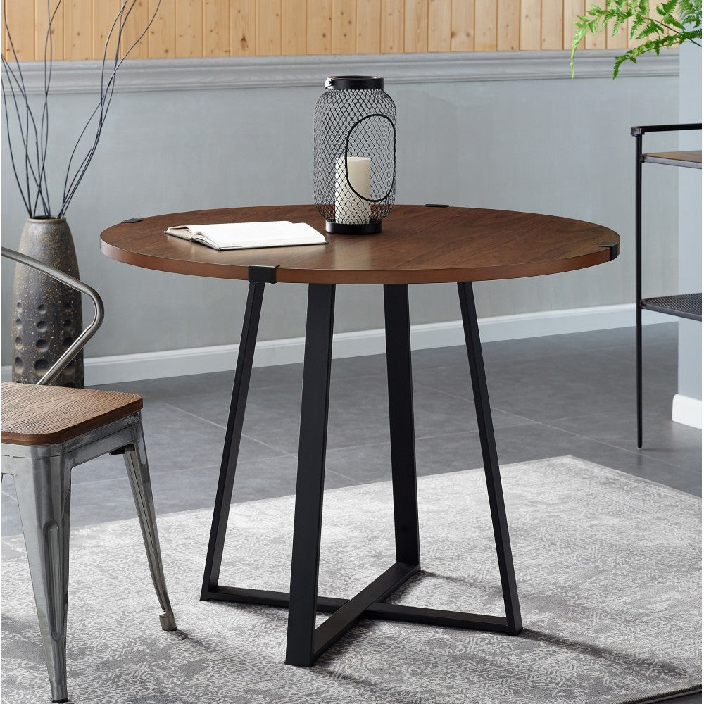 40" Urban Industrial Metal Wrap Round Dining Table - Dark Walnut/Black