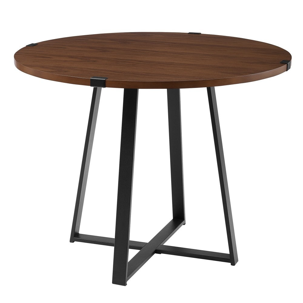 40" Urban Industrial Metal Wrap Round Dining Table - Dark Walnut/Black