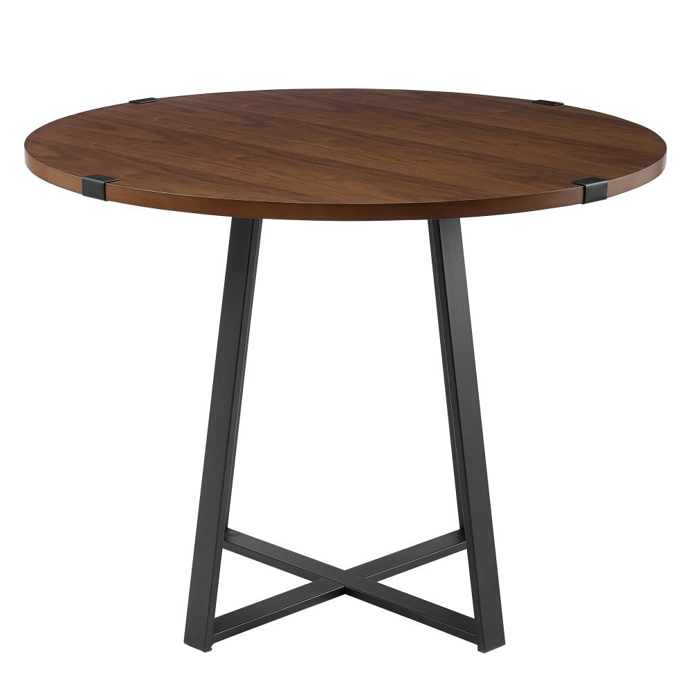 40" Urban Industrial Metal Wrap Round Dining Table - Dark Walnut/Black