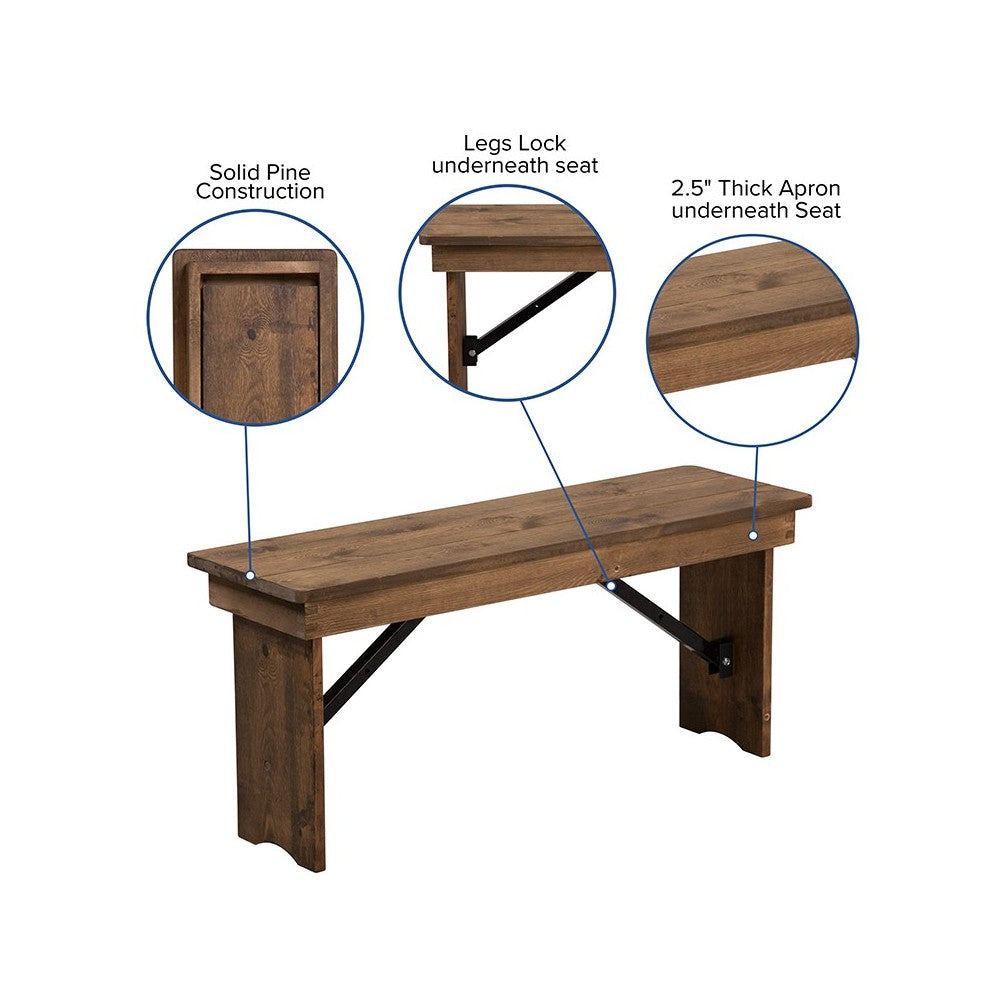 40'' x 12'' Antique Rustic Solid Pine Folding Farm Bench