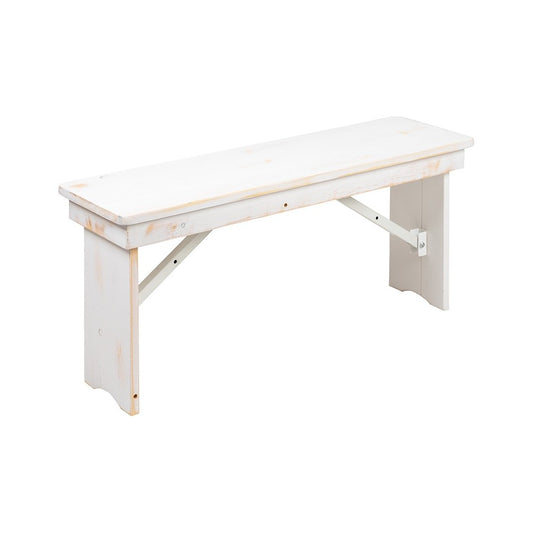 40" x 12" Antique Rustic White Solid Pine Folding Farm Bench