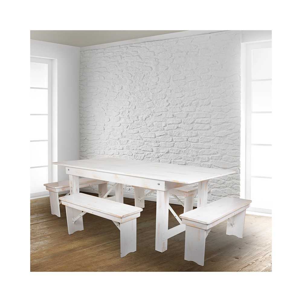 40" x 12" Antique Rustic White Solid Pine Folding Farm Bench