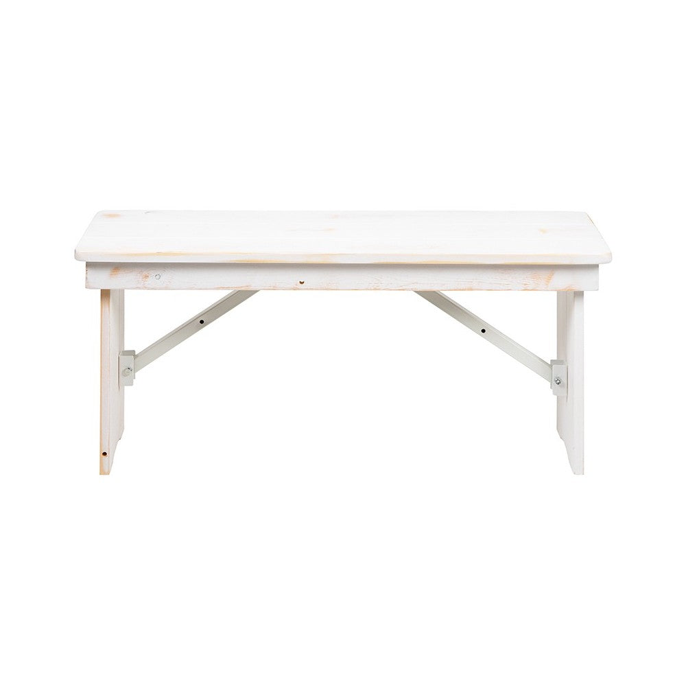 40" x 12" Antique Rustic White Solid Pine Folding Farm Bench