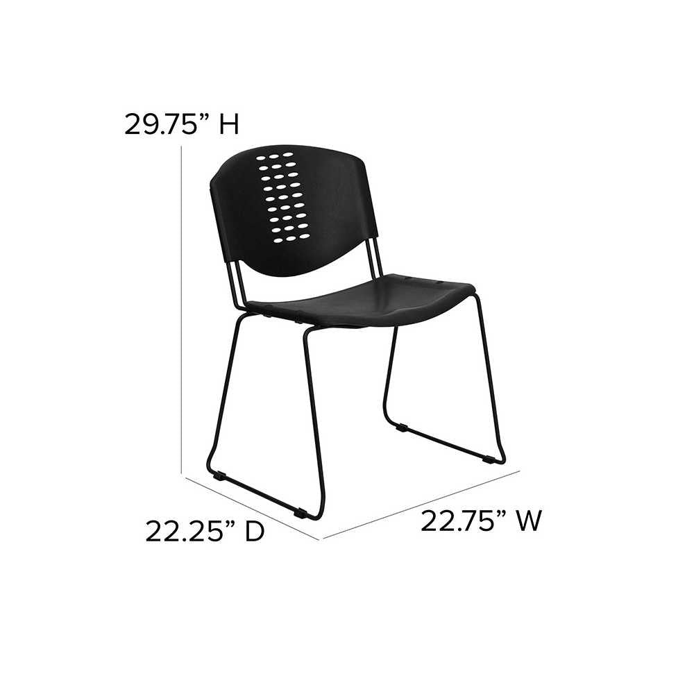 400 lb. Capacity Black Plastic Stack Chair with Black Frame