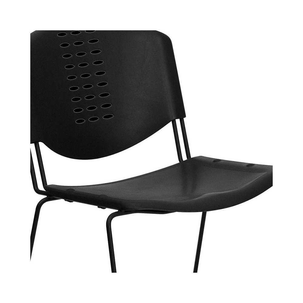 400 lb. Capacity Black Plastic Stack Chair with Black Frame