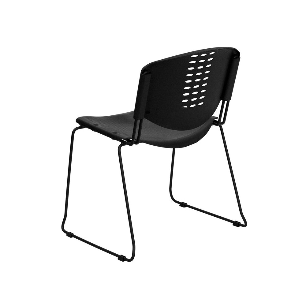 400 lb. Capacity Black Plastic Stack Chair with Black Frame