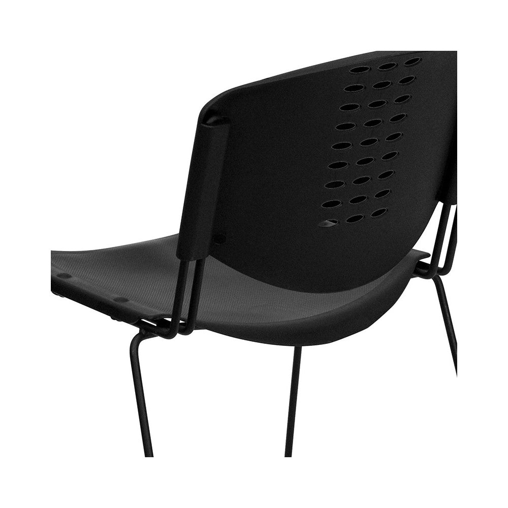 400 lb. Capacity Black Plastic Stack Chair with Black Frame