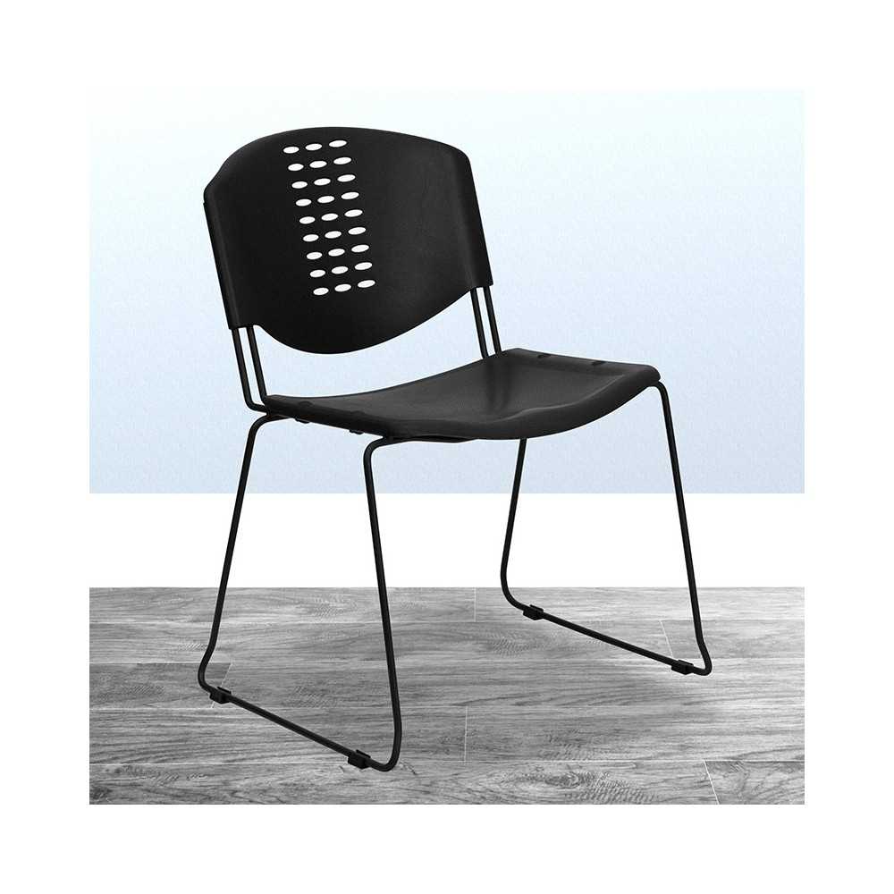 400 lb. Capacity Black Plastic Stack Chair with Black Frame