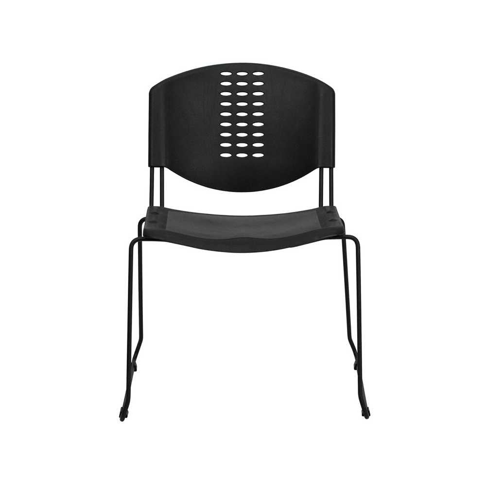 400 lb. Capacity Black Plastic Stack Chair with Black Frame