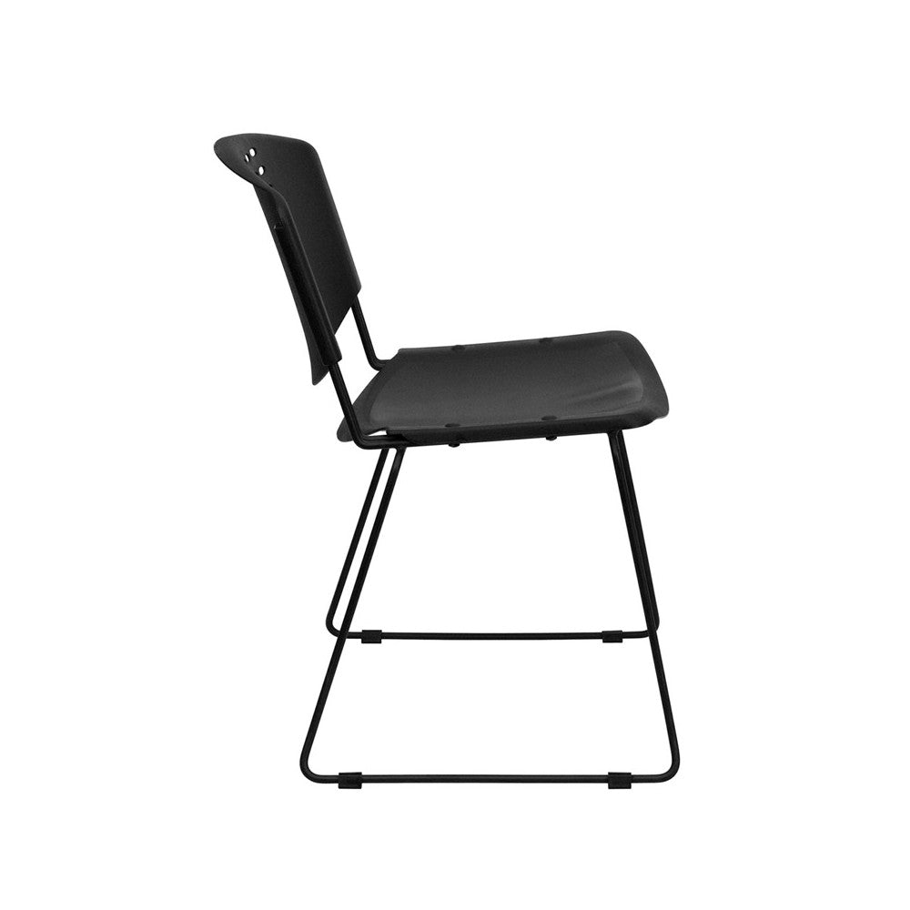 400 lb. Capacity Black Plastic Stack Chair with Black Frame