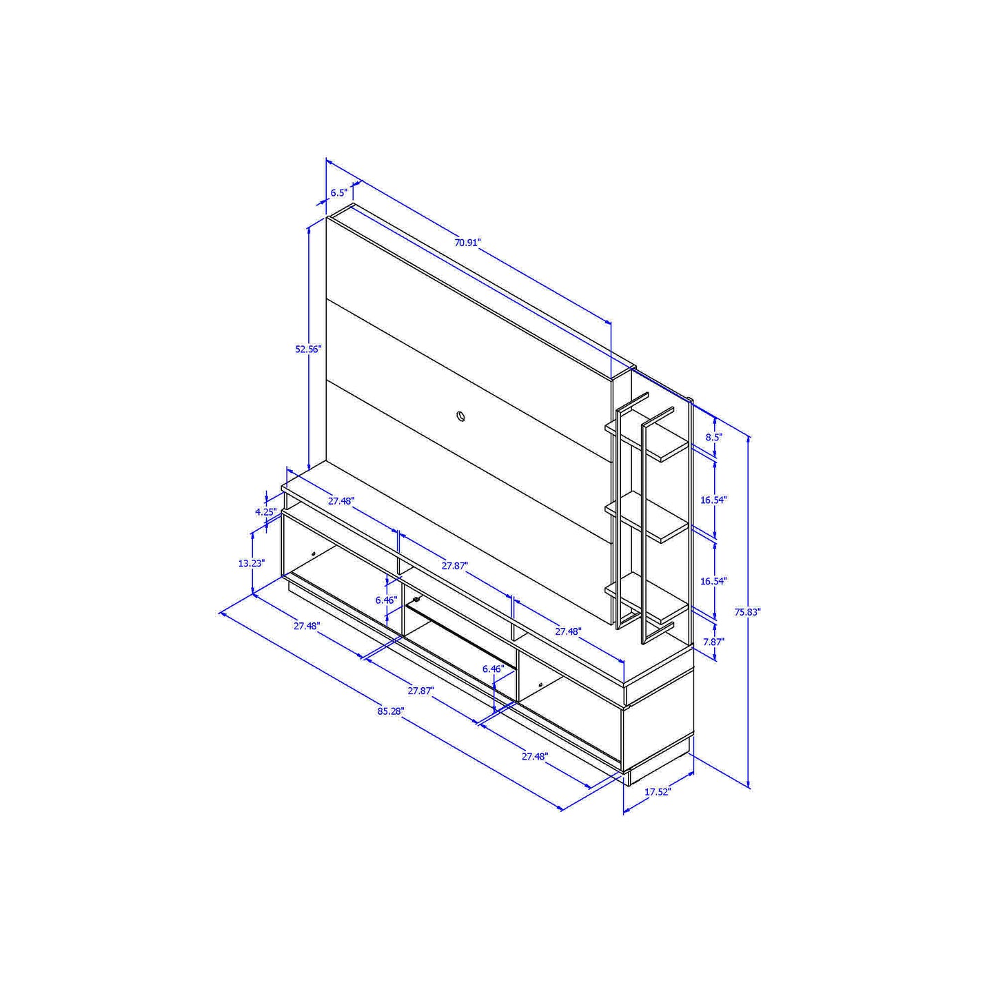 Pomander 85.27 Free Standing Entertainment Center in Off White Gloss