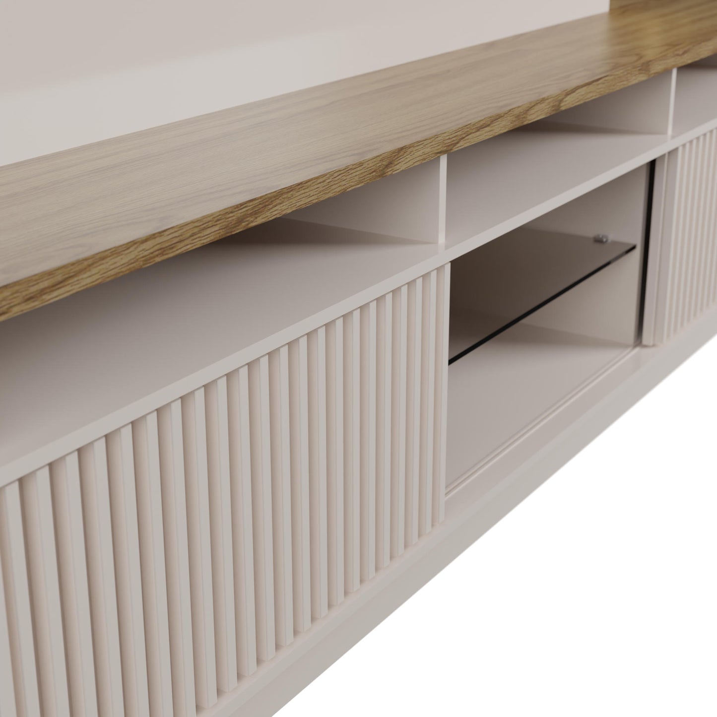 Pomander 85.27 Free Standing Entertainment Center in Off White Gloss