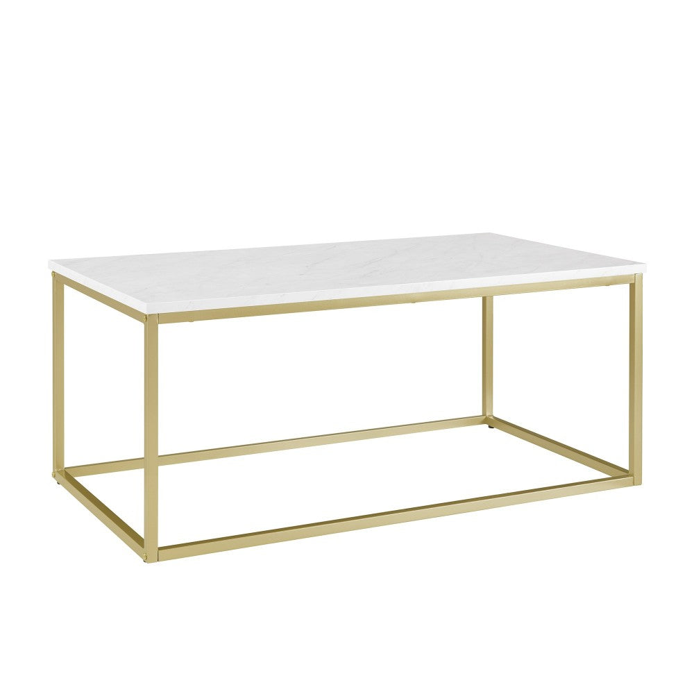 42" Open Box Coffee Table - Faux White Marble/Gold