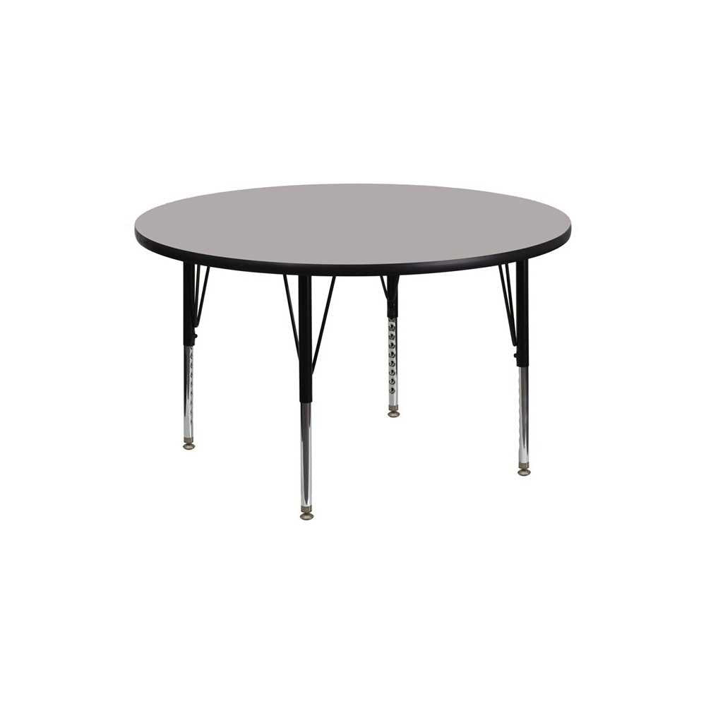 42'' Round Gray HP Laminate Activity Table - Height Adjustable Short Legs