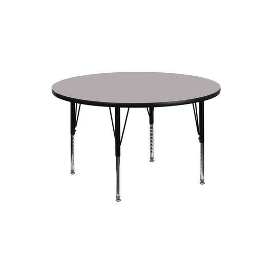 42'' Round Gray Thermal Laminate Activity Table - Height Adjustable Short Legs