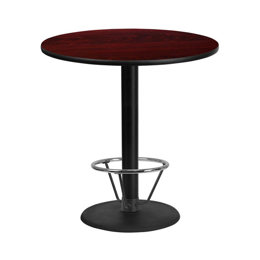 42'' Round Mahogany Laminate Table Top with 24'' Round Bar Height Table Base and Foot Ring