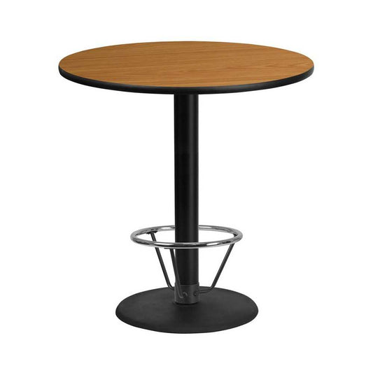 42'' Round Natural Laminate Table Top with 24'' Round Bar Height Table Base and Foot Ring