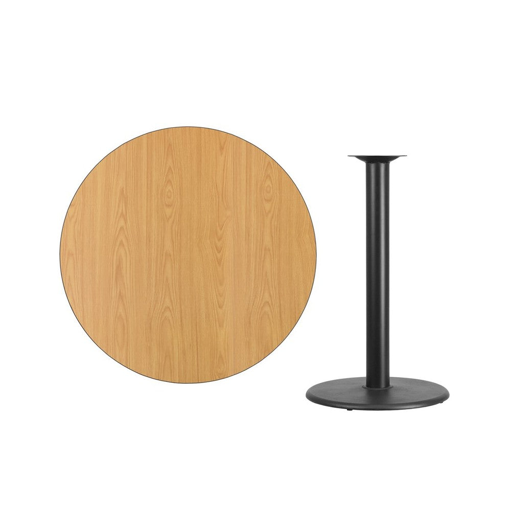 42'' Round Natural Laminate Table Top with 24'' Round Bar Height Table Base