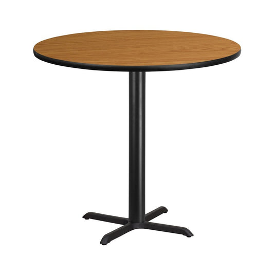 42'' Round Natural Laminate Table Top with 33'' x 33'' Bar Height Table Base