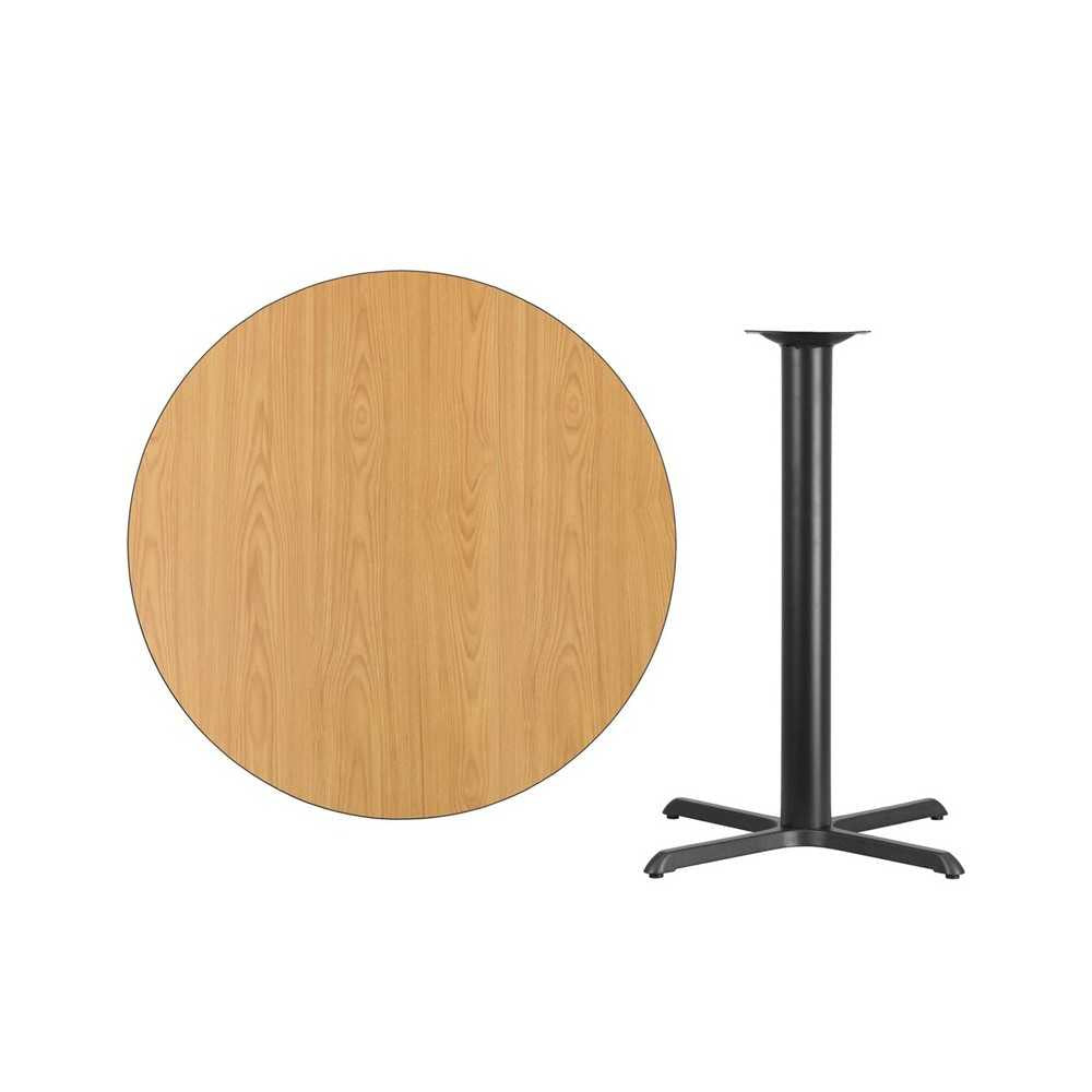 42'' Round Natural Laminate Table Top with 33'' x 33'' Bar Height Table Base