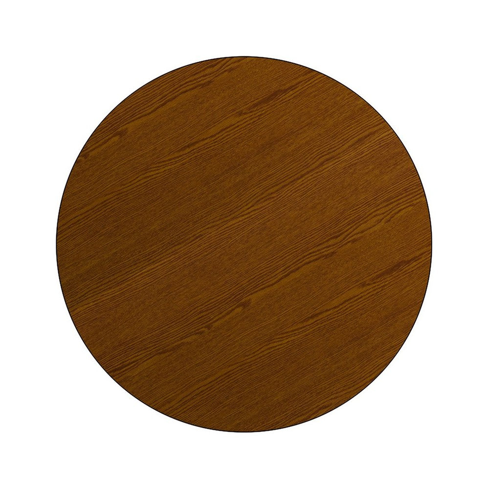 42'' Round Oak HP Laminate Activity Table - Height Adjustable Short Legs