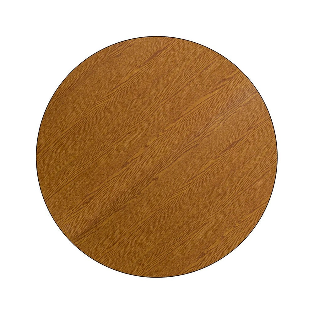 42'' Round Oak Thermal Laminate Activity Table - Height Adjustable Short Legs