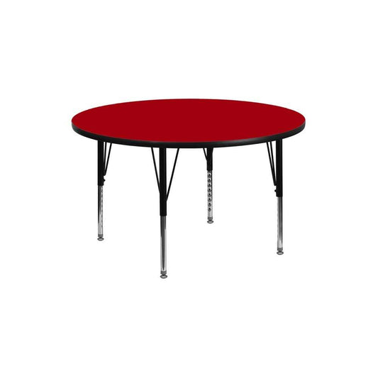 42'' Round Red Thermal Laminate Activity Table - Height Adjustable Short Legs