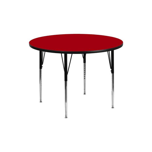 42'' Round Red Thermal Laminate Activity Table - Standard Height Adjustable Legs