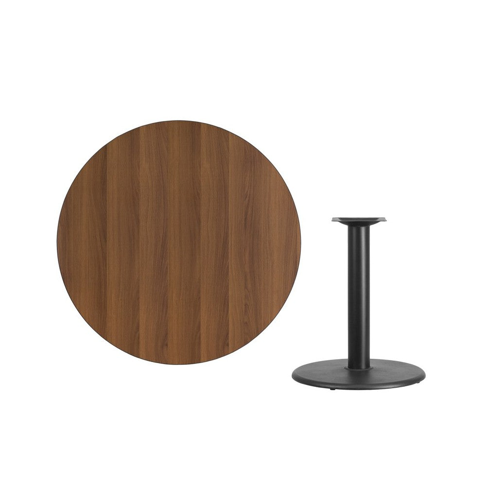 42'' Round Walnut Laminate Table Top with 24'' Round Table Height Base