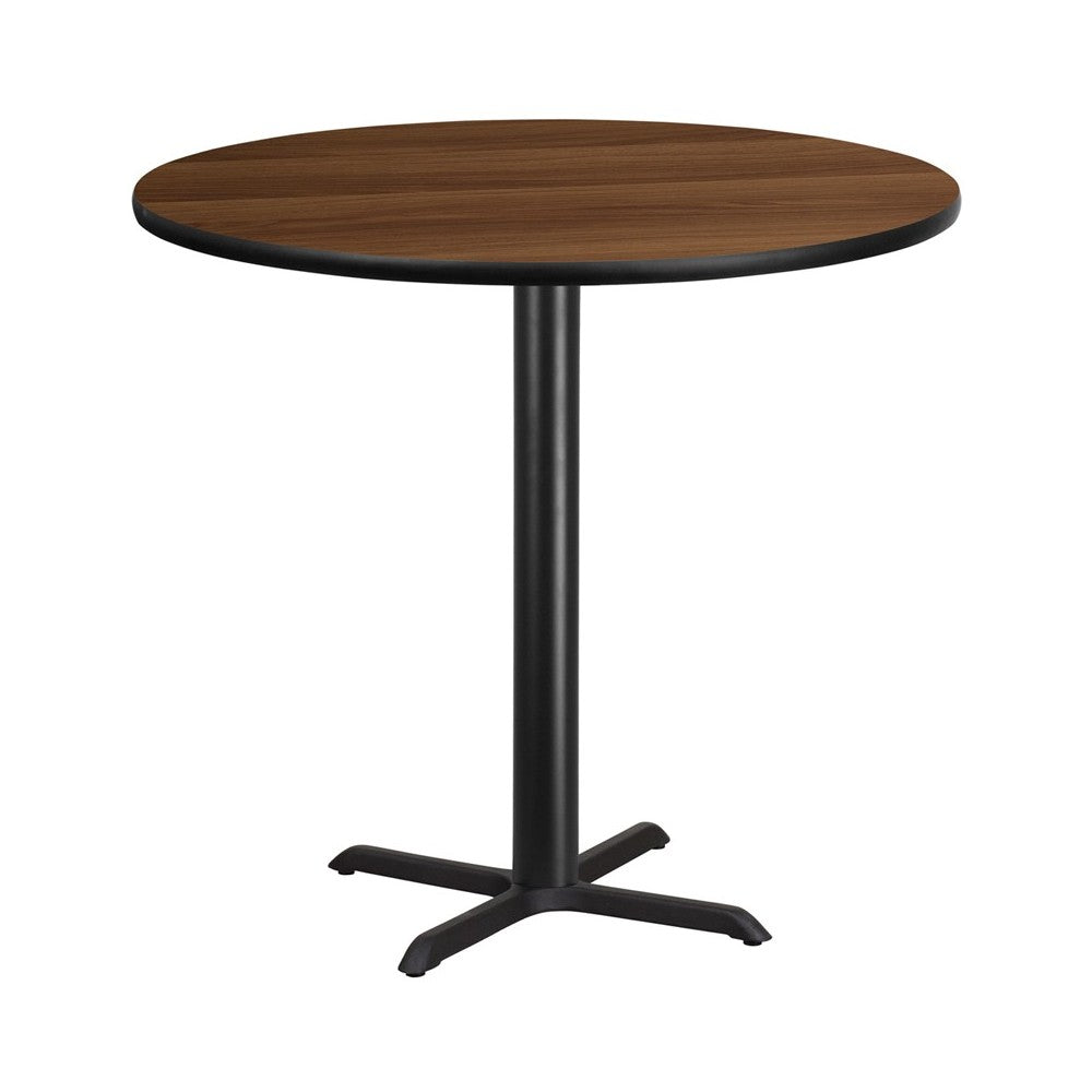 42'' Round Walnut Laminate Table Top with 33'' x 33'' Bar Height Table Base