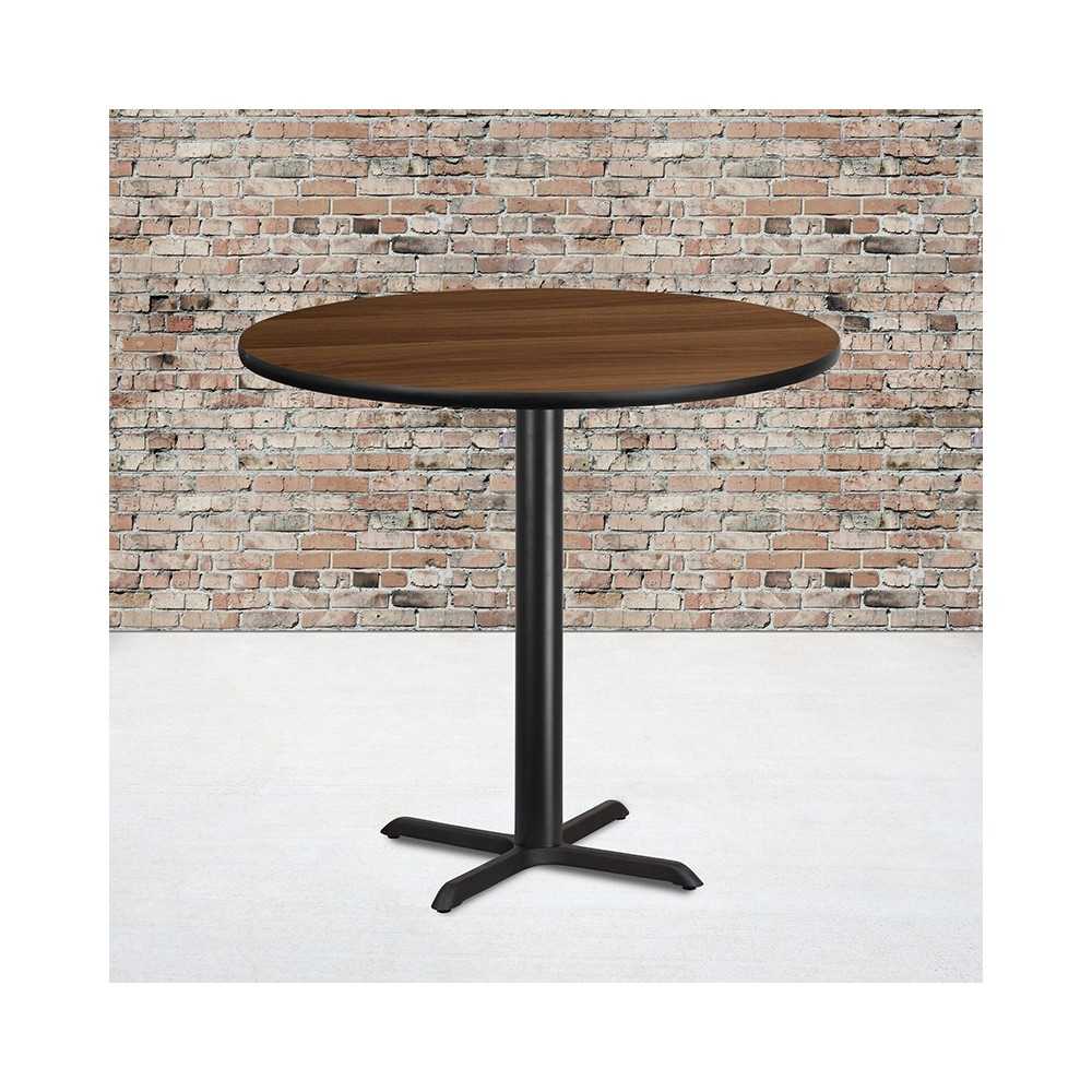 42'' Round Walnut Laminate Table Top with 33'' x 33'' Bar Height Table Base