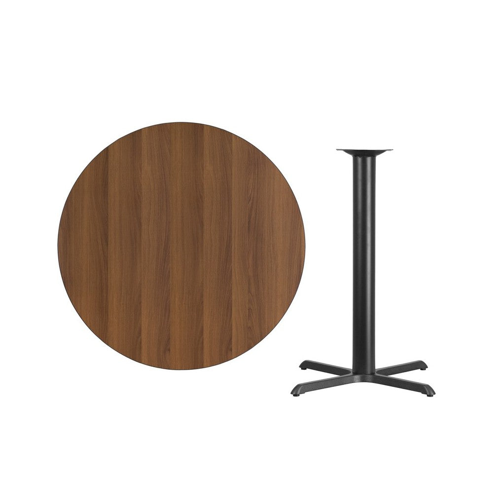 42'' Round Walnut Laminate Table Top with 33'' x 33'' Bar Height Table Base