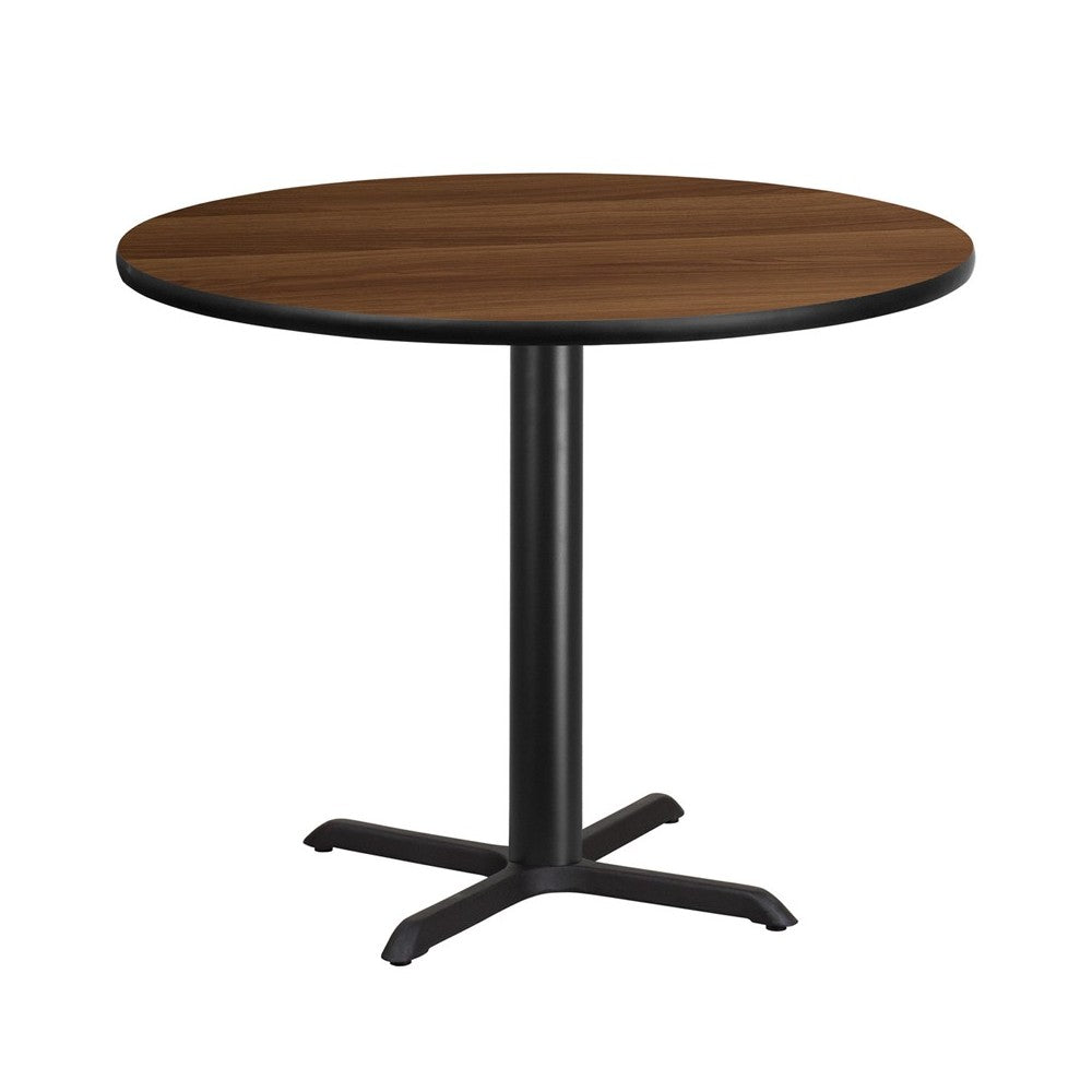 42'' Round Walnut Laminate Table Top with 33'' x 33'' Table Height Base