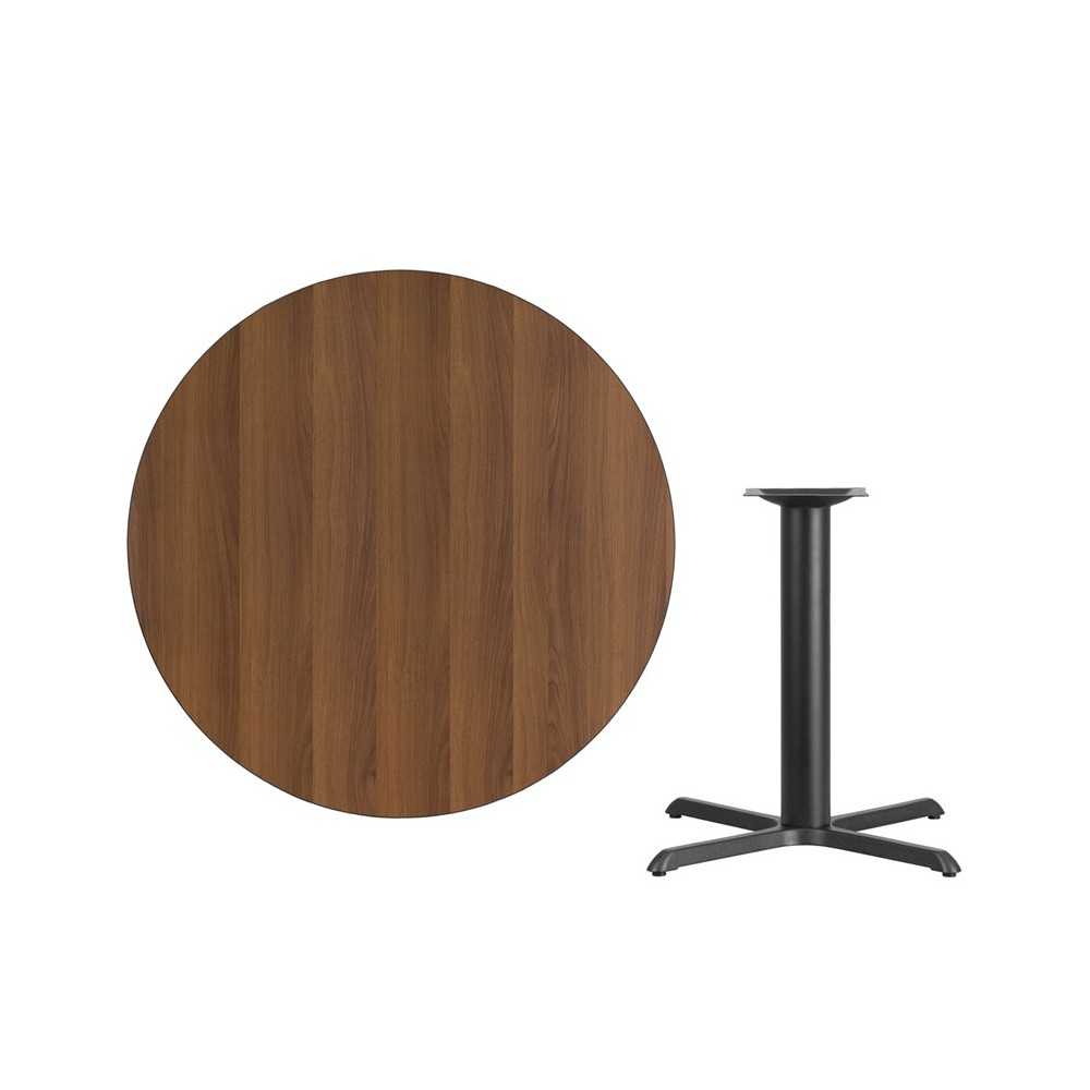 42'' Round Walnut Laminate Table Top with 33'' x 33'' Table Height Base