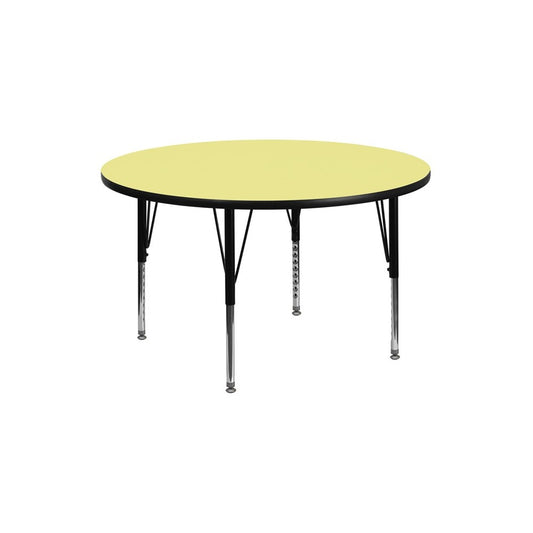 42'' Round Yellow Thermal Laminate Activity Table - Height Adjustable Short Legs