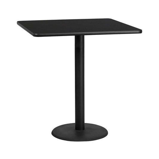 42'' Square Black Laminate Table Top with 24'' Round Bar Height Table Base