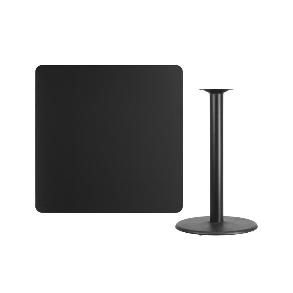 42'' Square Black Laminate Table Top with 24'' Round Bar Height Table Base