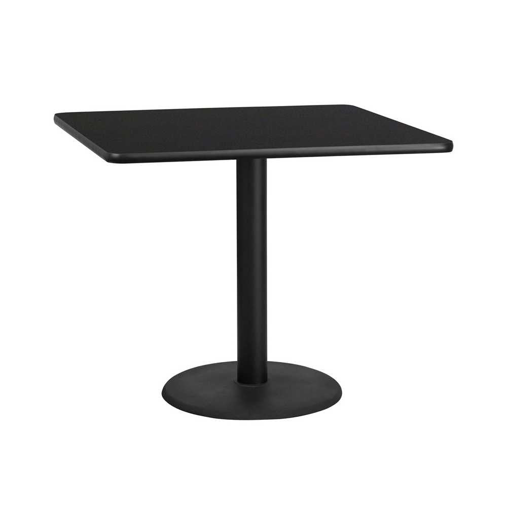 42'' Square Black Laminate Table Top with 24'' Round Table Height Base