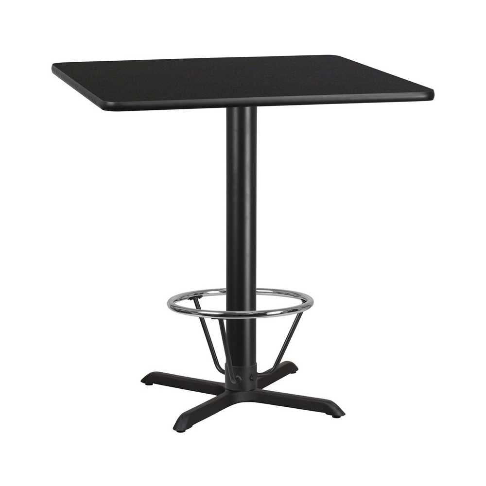 42'' Square Black Laminate Table Top with 33'' x 33'' Bar Height Table Base and Foot Ring