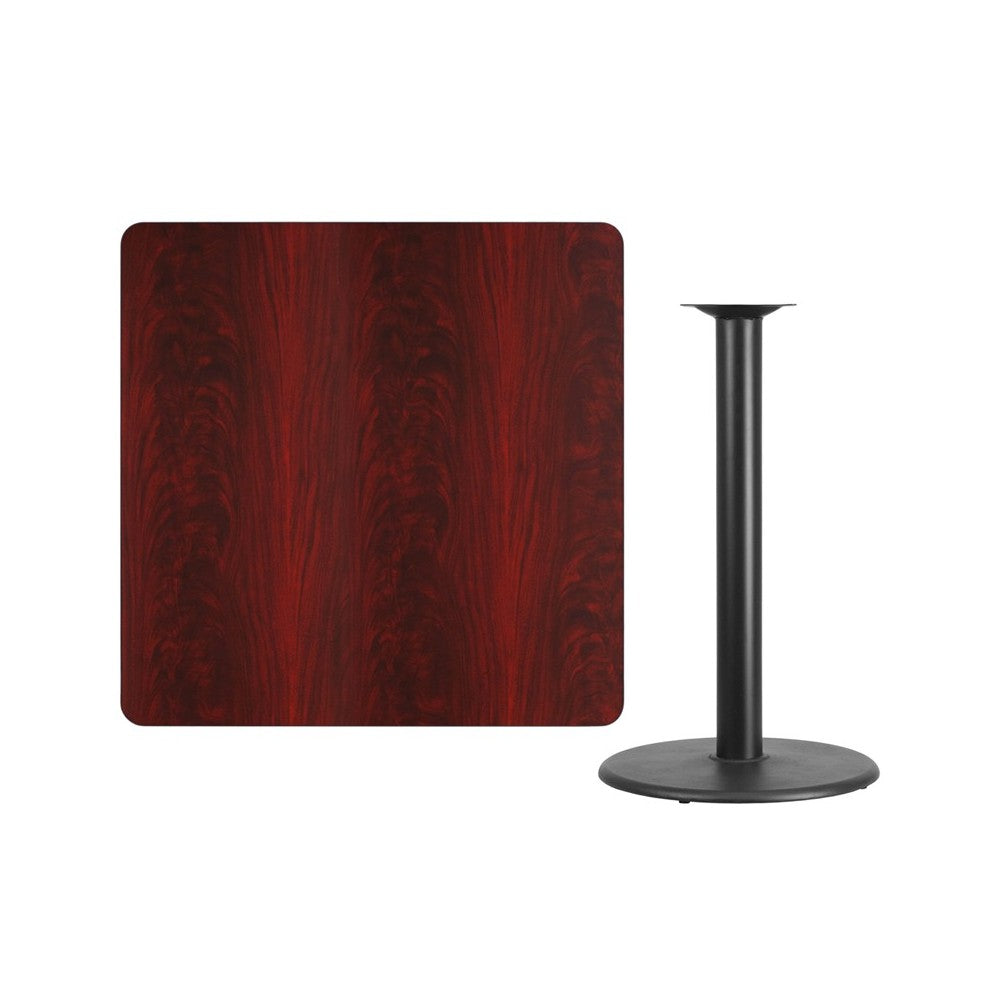 42'' Square Mahogany Laminate Table Top with 24'' Round Bar Height Table Base