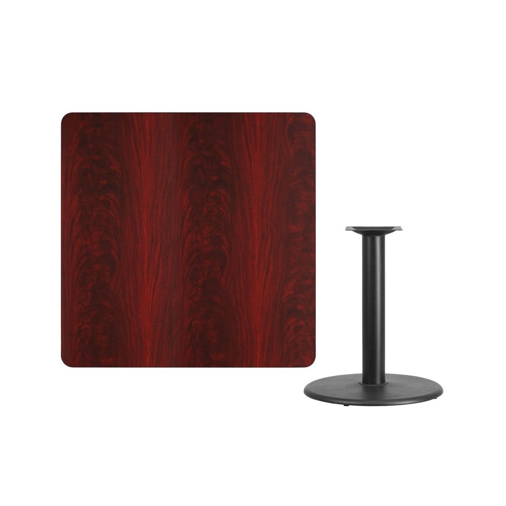 42'' Square Mahogany Laminate Table Top with 24'' Round Table Height Base