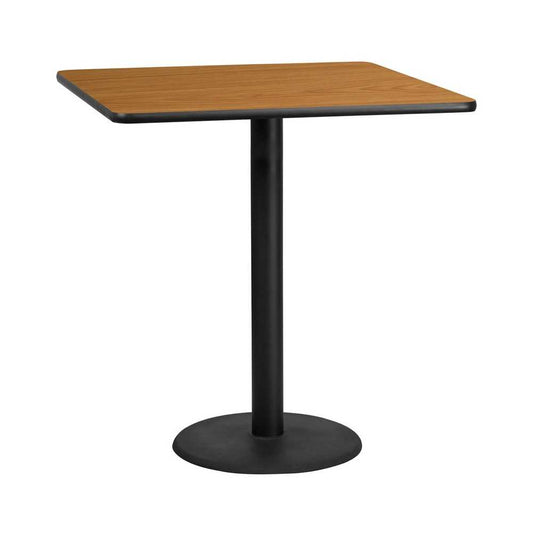 42'' Square Natural Laminate Table Top with 24'' Round Bar Height Table Base