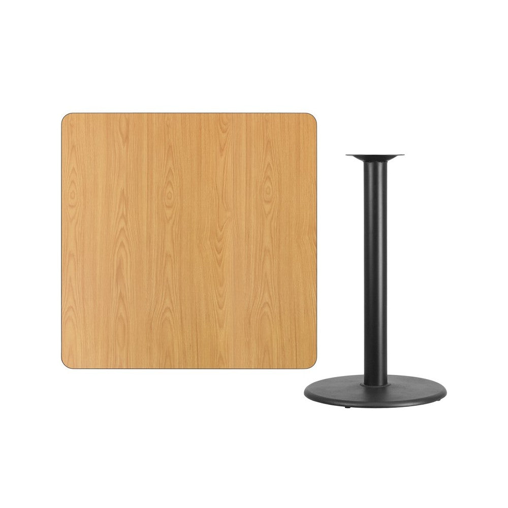 42'' Square Natural Laminate Table Top with 24'' Round Bar Height Table Base