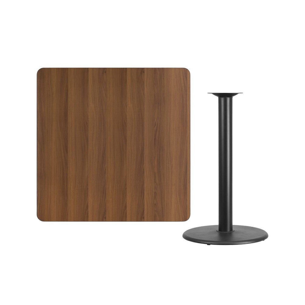 42'' Square Walnut Laminate Table Top with 24'' Round Bar Height Table Base