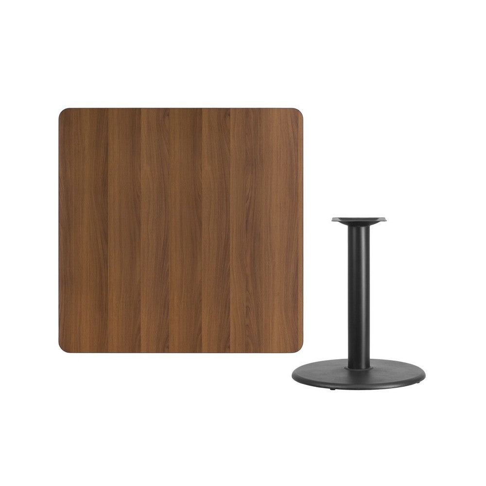 42'' Square Walnut Laminate Table Top with 24'' Round Table Height Base