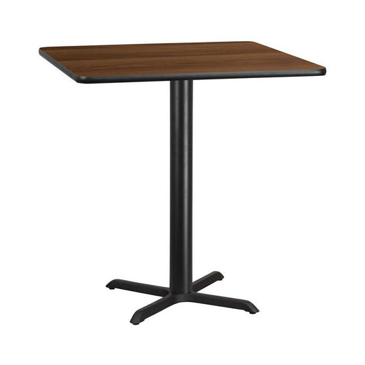 42'' Square Walnut Laminate Table Top with 33'' x 33'' Bar Height Table Base