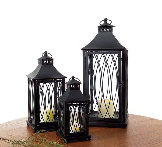Lantern (Set Of 3) 11.5"H,16"H,24"H Metal/Glass