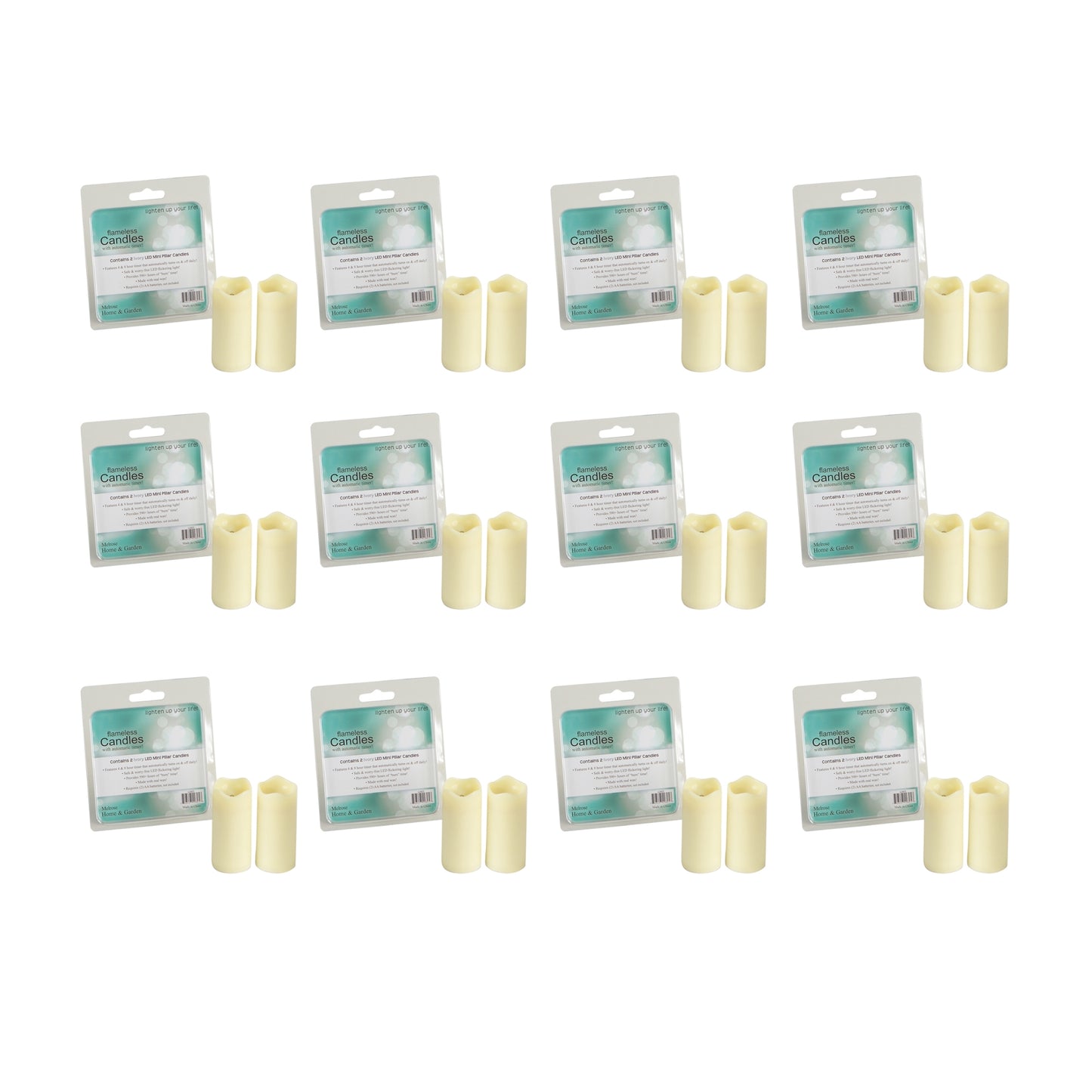 Led Mini Pillar Candle W/Timer (Set Of 12) 1.25"Dx3"H Wax/Plastic