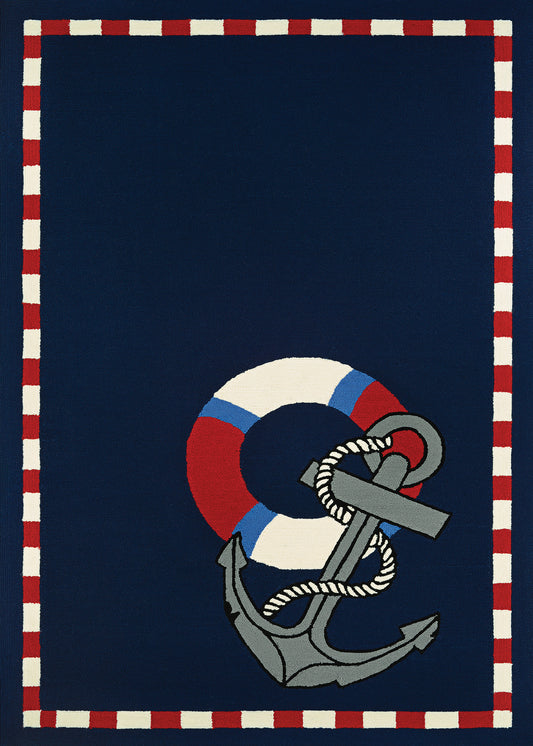 Couristan Outdoor Escape Anchors Away Navy Runner Rug 2'6" x 8'6"