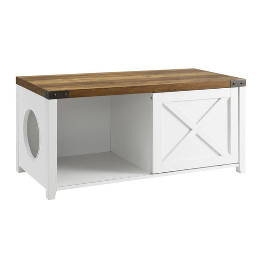 43" Sliding X Door Litter Box Bench - Rustic Oak/Solid White